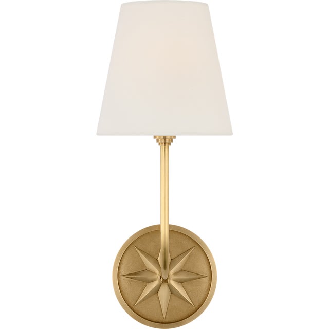 Traditional Chapman & Myers for Visual Comfort Signature Polaris 15" Sconce in Antique-Burnished Brass with Linen Shade For Sale - Image 3 of 5
