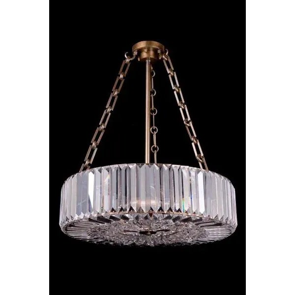 Single Tier Chandelier with Czech crystal vertical framing elements, sunburst crystal patterning on bottom.