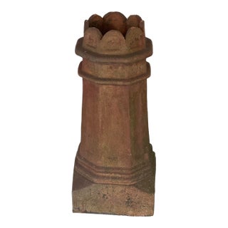 Antique English Gothic Terracotta Chimney Pot Victorian Crenellated Octagonal Chimney Stack Architectural Garden Ornament For Sale