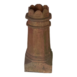 Antique English Gothic Terracotta Chimney Pot Victorian Crenellated Octagonal Chimney Stack Architectural Garden Ornament