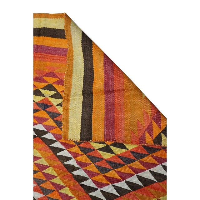 1890s Small Yellow Antique Rustic Tribal Native American Navajo Flat Weave Rug For Sale - Image 9 of 9