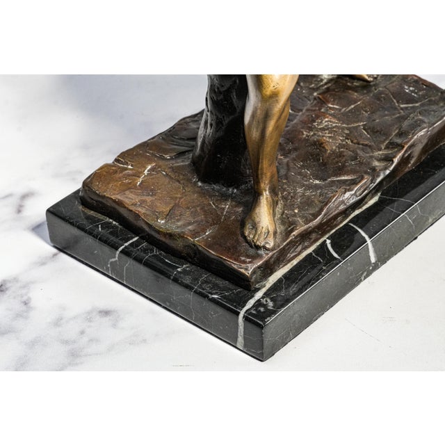 Commanding Vintage Borghese Gladiator Statue Cast Metal Sculpture Statue Marble Base Mid Century Modern Grand Tour Neoclassical For Sale - Image 14 of 15
