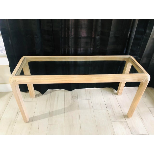 1970s 1970s Vintage Split Reed Rattan Glass Top Console Table For Sale - Image 5 of 7