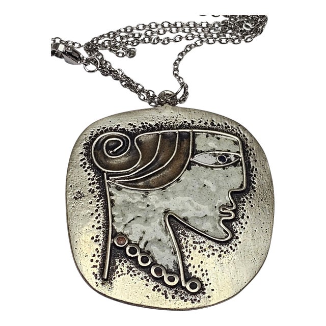 Enamel Pendant on Chain by János Percz, 1960s For Sale