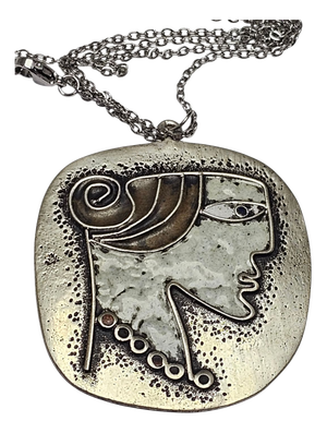 Enamel Pendant on Chain by János Percz, 1960s