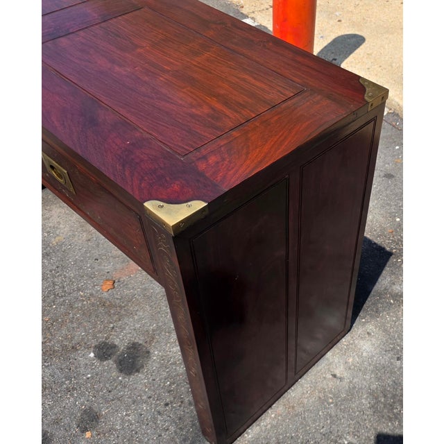 Brown English Regency Rosewood Writing Table With Elaborate Brass Wire Inlay and Brass Corner Mounts, Circa 1830 For Sale - Image 8 of 14