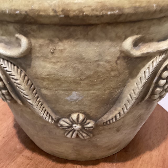 Italian Vintage Large Aged Finish Planter Roseville Style With Molded Grape and Leave Relief Design For Sale - Image 3 of 12