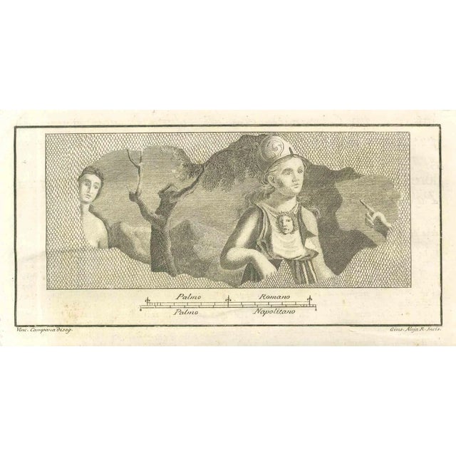 Giuseppe Aloja, Roman Fresco from Antiquities of Herculaneum, 18th Century, Etching For Sale