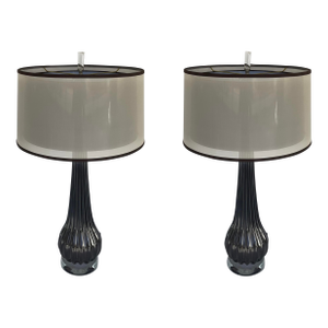 Studio a Home Modern Ribbed Smoke Glass Table Lamps Pair