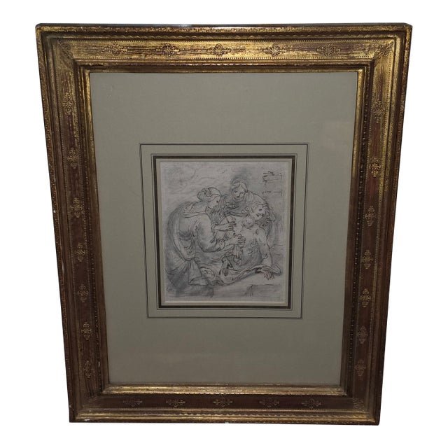 Antique Drawing of Three Figures For Sale