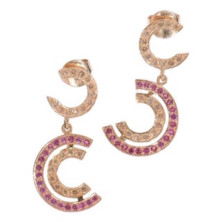 Carla Miller Collection Incomplete Circle Diamond and Ruby Earrings - Set of 2 For Sale