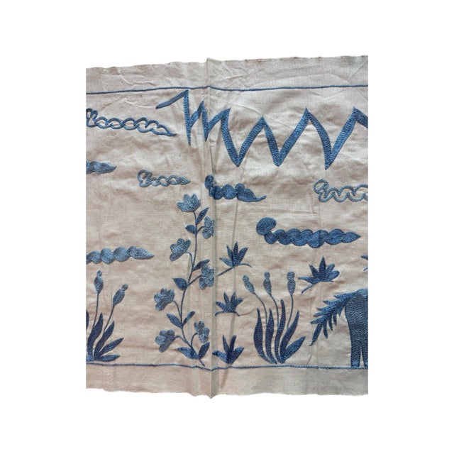 Mid-Century Modern Blue Horse Suzani Wall Hanging, Mountains For Sale - Image 3 of 6