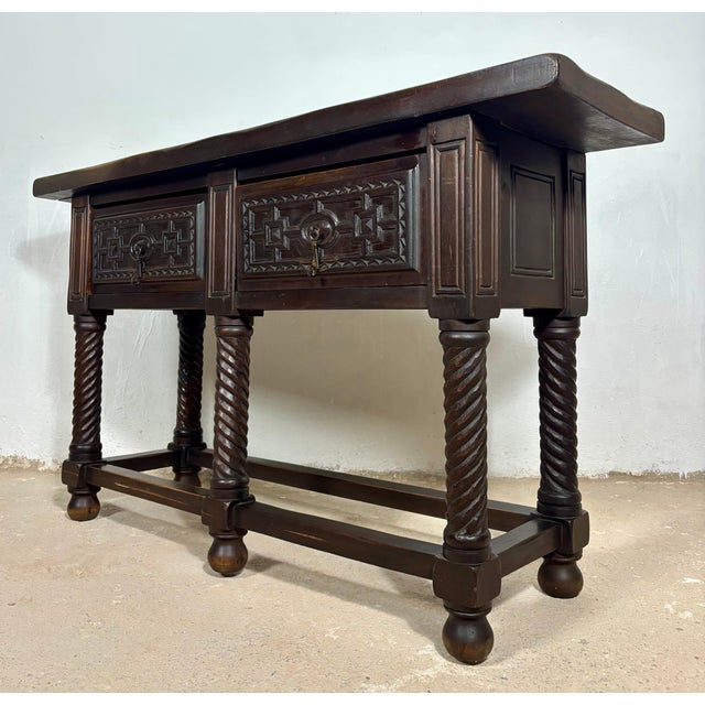 Late 19th Century Spanish Baroque Style Walnut Console Table with Twisted Legs For Sale - Image 16 of 18