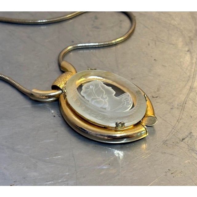 Gold Tone/Lucite Cameo Pendant Necklace For Sale - Image 6 of 6