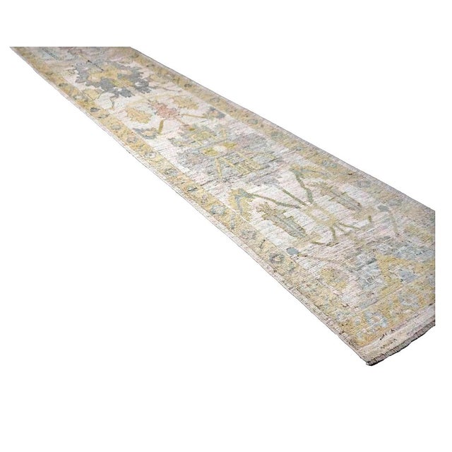 21st Century Turkish Oushak Wool 3x19 Yellow, Ivory & Charcoal Handmade Runner Rug #1144144 For Sale - Image 4 of 11