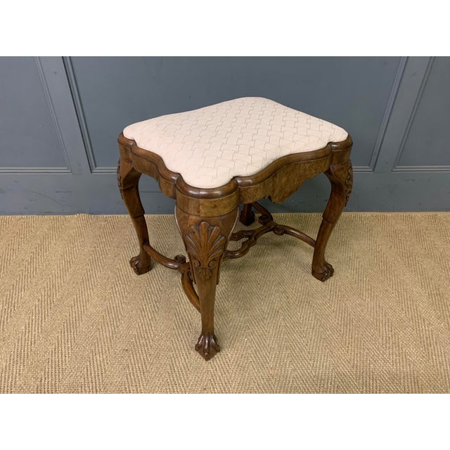 Queen Anne Style Burr Walnut Stool, 1900 For Sale - Image 4 of 13