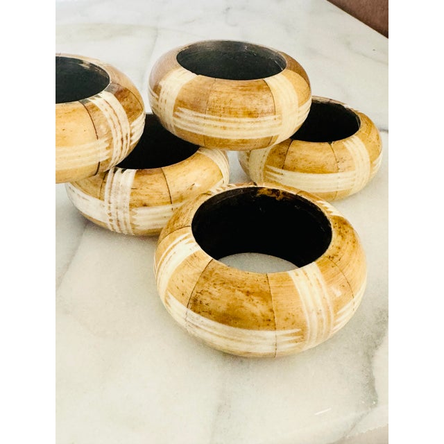 Set of Six Carved Bone Napkin Rings | Rustic Elegant Dining Table Decor For Sale - Image 4 of 4