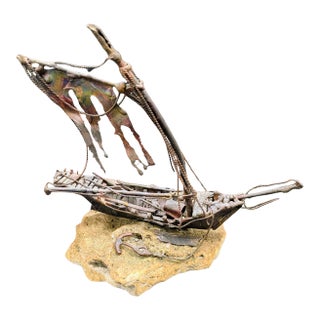 Vintage Brutalist-Styled Copper Shipwrecked Sailboat: After Jim Lewk For Sale