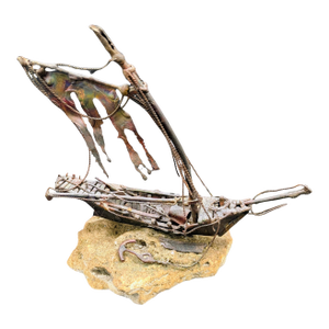 Vintage Brutalist-Styled Copper Shipwrecked Sailboat: After Jim Lewk