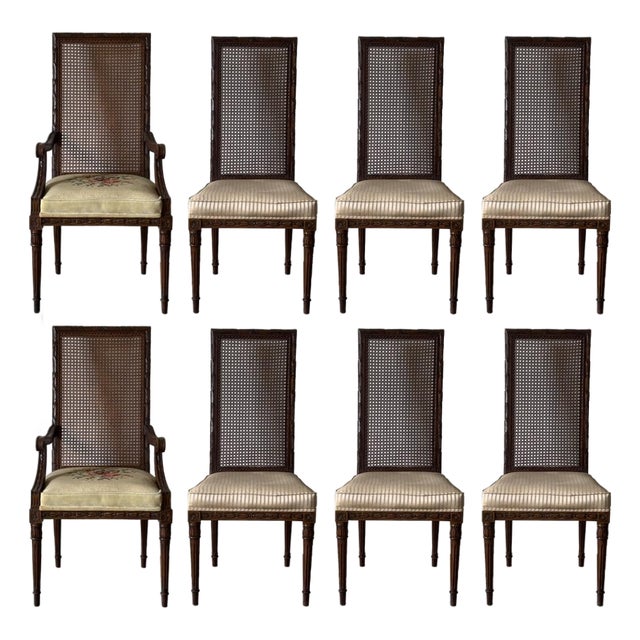 Vintage Neoclassical Cane Back Dining Chairs by Karges, Set of 8 For Sale