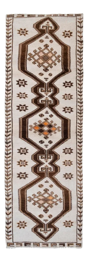 Vintage Turkish Geometric Hand-Knotted Runner 3'10" X 12'1"