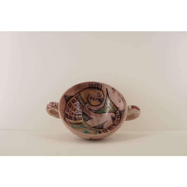 Ceramic Vintage Hand-Painted Studio Pottery Loving Cup Bowl For Sale - Image 7 of 11