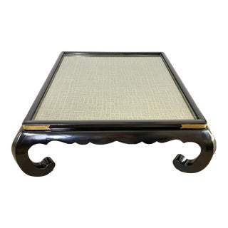 Vintage Chinoiserie Style Etched Brass Top Ming Leg Style Coffee Table For Sale