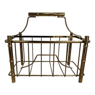 Vintage Brass Faux Bamboo Magazine Rack For Sale