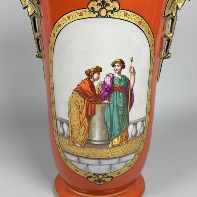 Antique Royal Vienna Ceramic Amphora Vase with Orange and Pure Gold Classic Scene, 1900s For Sale - Image 10 of 14