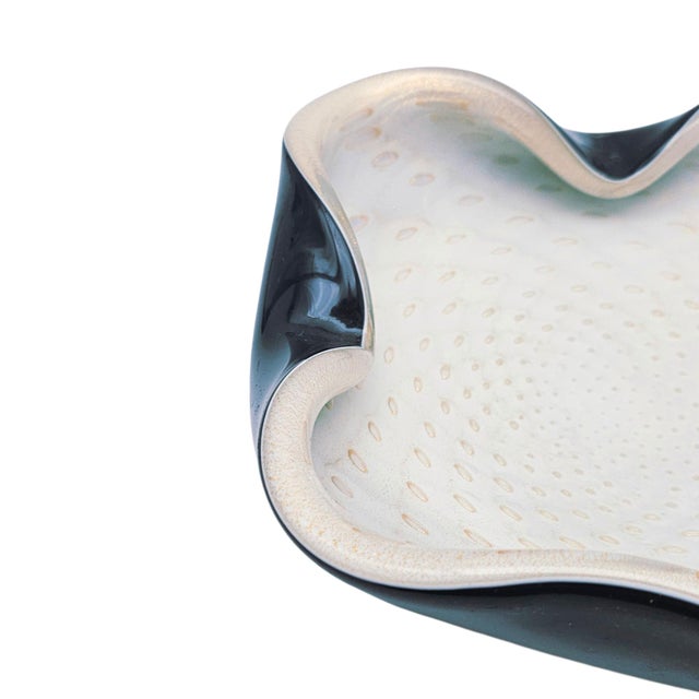 Vintage Murano Bullicante Art Glass Console Bowl Attributed Alfredo Barbini 10" For Sale - Image 13 of 17