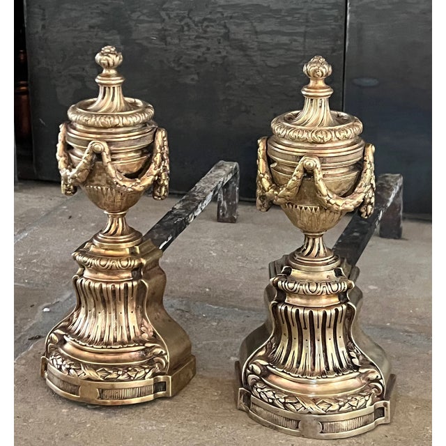 19th Century Louis XVI Style Bronze Fireplace Andirons-Set of 2 For Sale - Image 9 of 9
