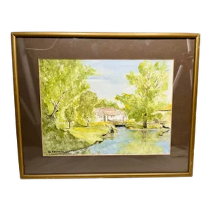 Vintage English Watercolor Painting of a Cottage Perched Delicately on the Banks of a Stream - Signed D Heyward - Circa 1940’s