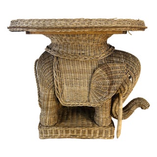 Vintage Wicker Elephant Tray Table For Sale