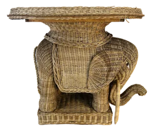 Vintage Wicker Elephant Tray Table