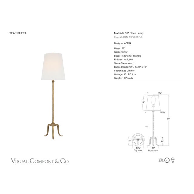 AERIN by Visual Comfort Signature Mathilde 59" Floor Lamp in Hand-Rubbed Antique Brass with Linen Shade Designer: AERIN...