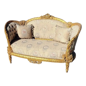 Vintage French Style Gold Leaf Loveseat Sofa