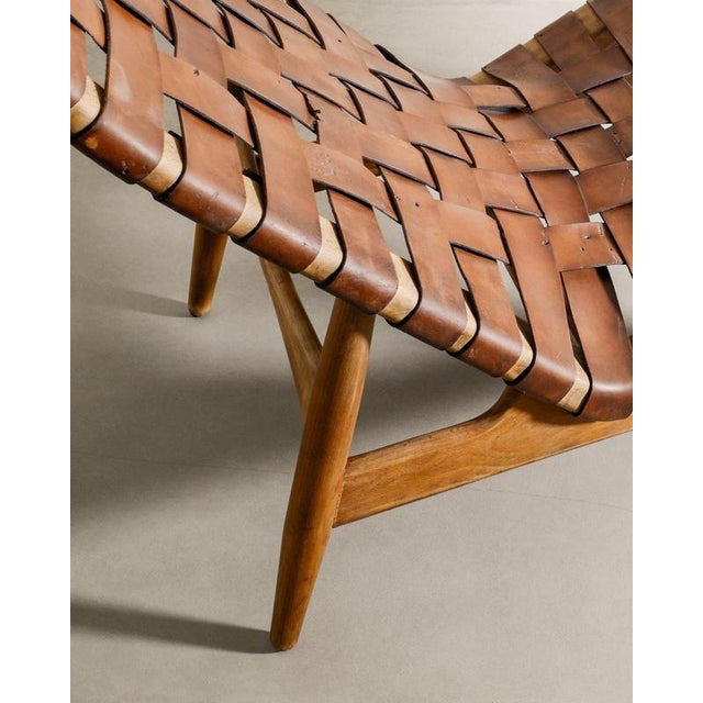 Danish Mid-Century Wooden & Brown Leather Chaise Lounge Chair by Arne Vodder for Bovirke, 1950s For Sale - Image 4 of 7