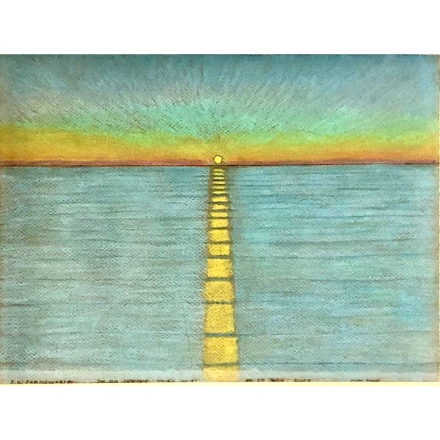 This captivating work is a minimalist, impressionistic seascape titled “Pacific Sunset,” executed in pastels by...