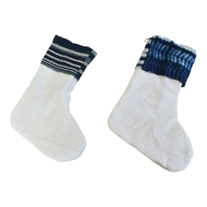 Blue & White One-Of-A-Kind African Textile Christmas Stockings, S/2