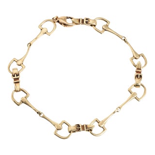 70s Vintage Horse Bit Buckle Bracelet 14k Yellow Gold 8" Equestrian Jewelry For Sale