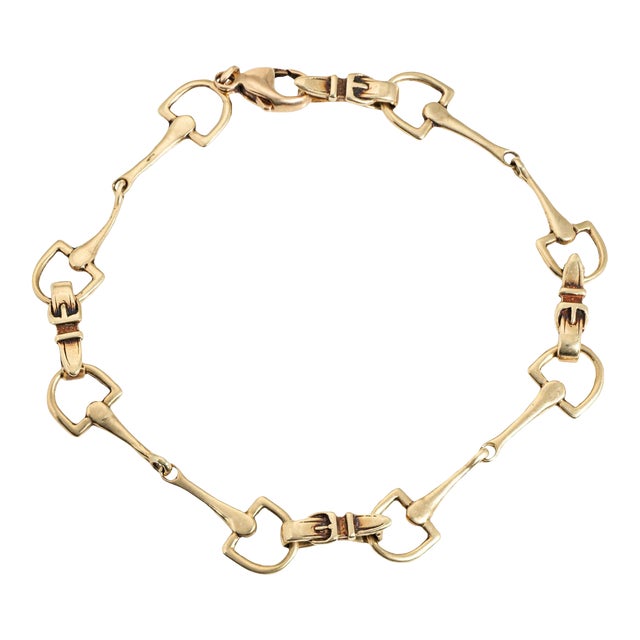 70s Vintage Horse Bit Buckle Bracelet 14k Yellow Gold 8" Equestrian Jewelry For Sale
