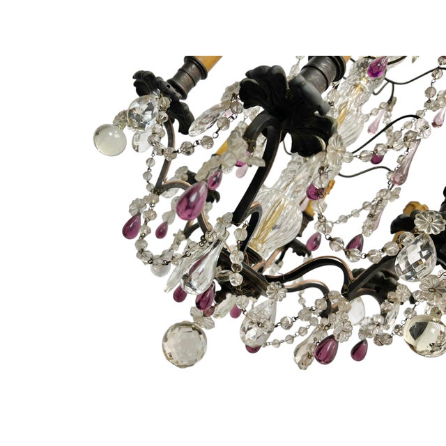 Vintage French Blown Amethist and Clear Crystal Chandelier, 1920s For Sale - Image 10 of 18