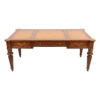 Ethan Allen Traditional Leather Top Writing Desk With Turned Legs For Sale