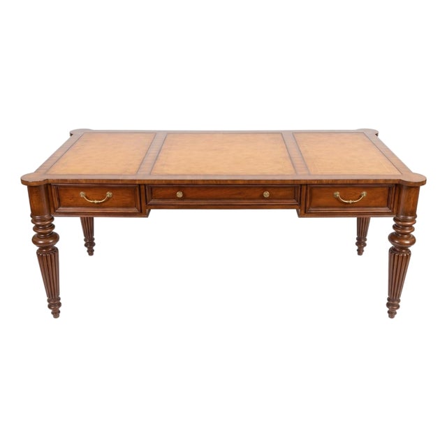 Ethan Allen Traditional Leather Top Writing Desk With Turned Legs For Sale