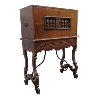 Early 1900s Walnut Small Secretary Writing Desk 5930 For Sale