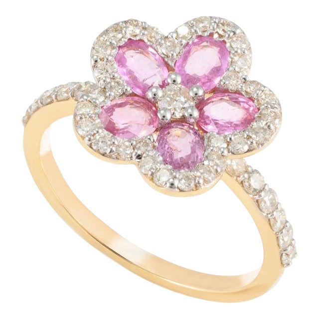 18k Solid Gold Cherry Blossom Diamond Flower Ring Size 7 (All Sizes Available) For Sale