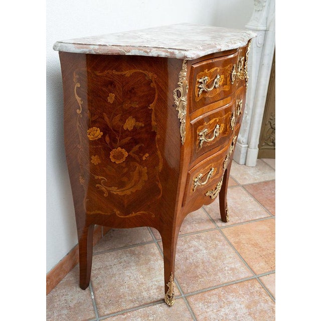 Antique Napoleon III Chest of Drawers in Polychrome Wood with Marble Top, France, 19th Century For Sale - Image 5 of 7
