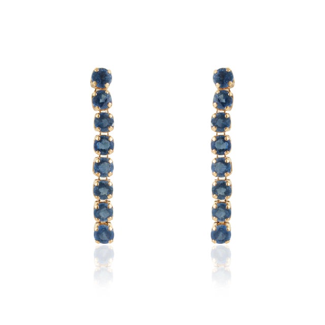 VR Jewels Classic 1.32ct Royal Blue Sapphire Linear Drop Earrings in 14k Solid Gold- 2 Pieces For Sale - Image 4 of 15