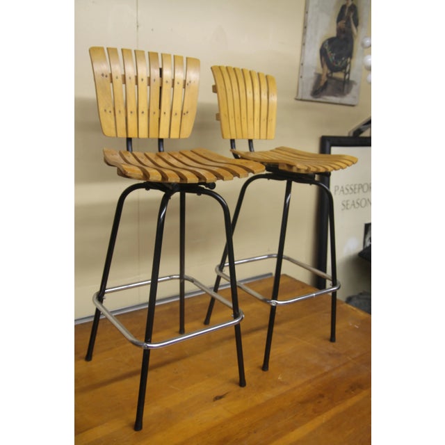 Mid-Century Modern Vintage Mid Century Stools in the Manner of Arthur Umanoff - a Pair For Sale - Image 3 of 9