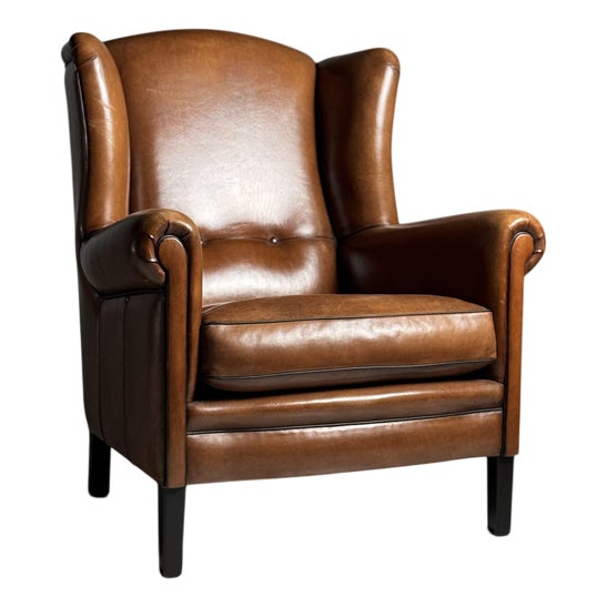 Sheep Leather Wingback Armchair For Sale